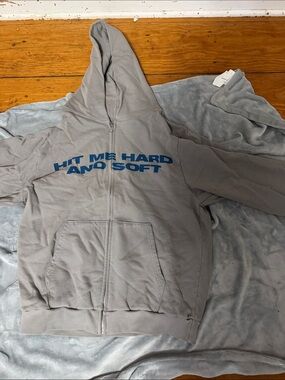 Billabong Gray Zip Hoodie with Blue Chest Text